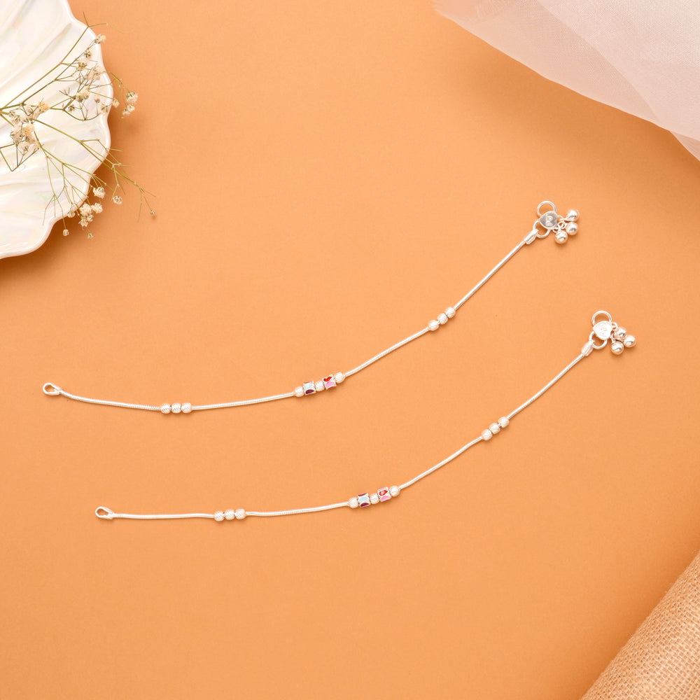 Small Dual Color Bead Silver Anklet