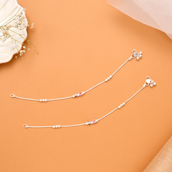 Small Dual Color Bead Silver Anklet