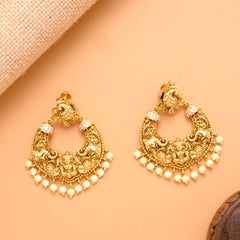 Traditional Gaja Lakshmi White Beads Golden Earrings
