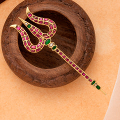 Golden Trishul Kundan Stone Jada Billa