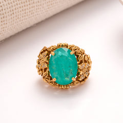 Elegant Oval Green Stone Golden Ring for Men