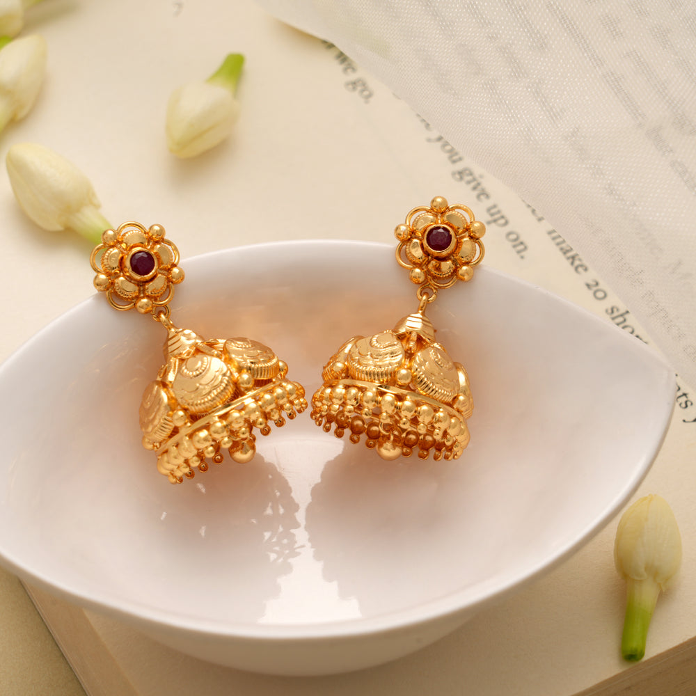 Traditional Floral Drop Golden Jhumkas