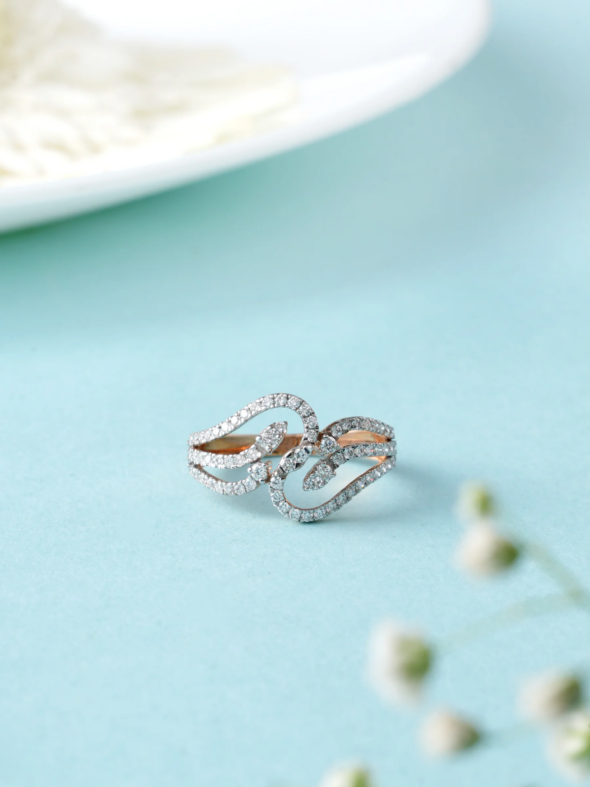 Spiral Wave Diamond Rose Gold Ring