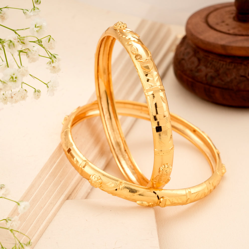 Graceful Floral Design Gold Plated Bangle