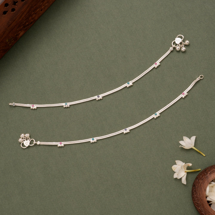 Multicolor Floral Beaded Silver Anklet