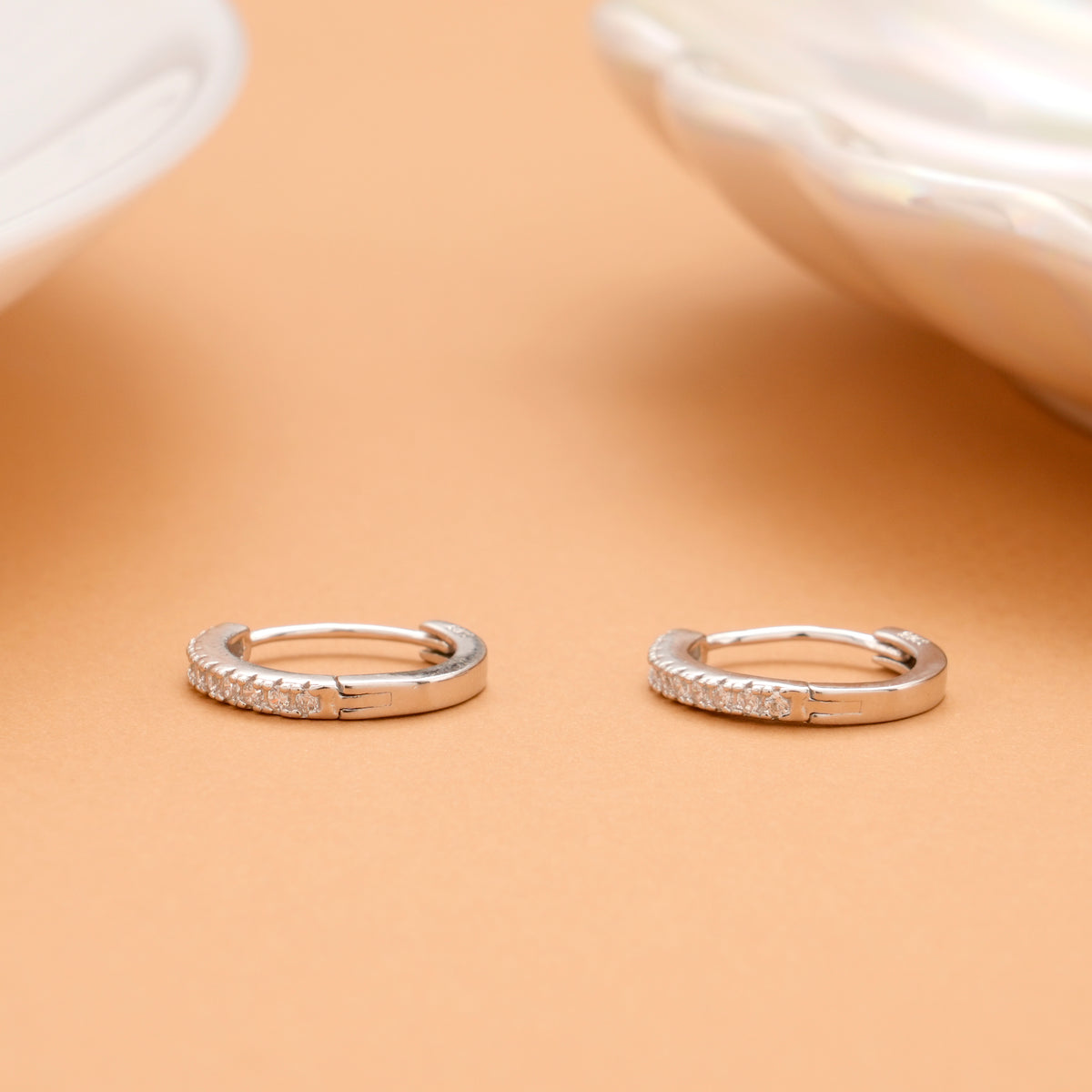 Crystal Line Silver Hoop Earrings