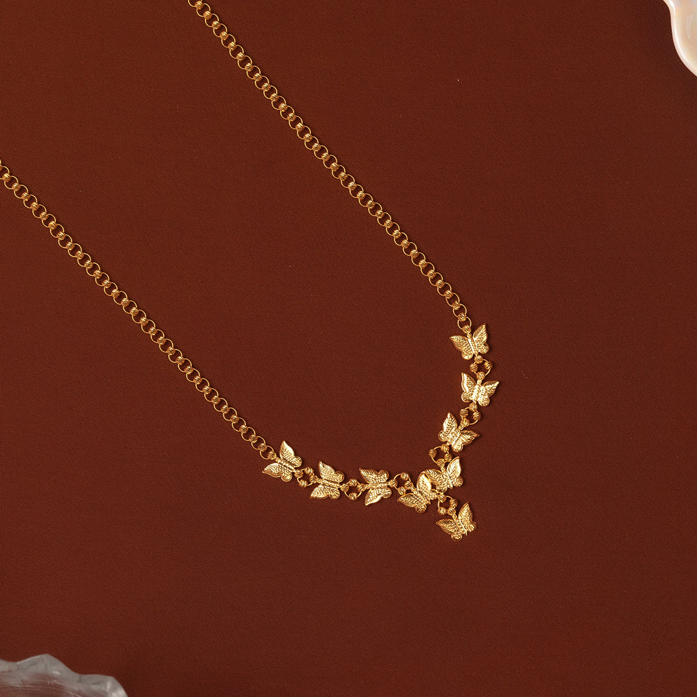 Gold Butterfly Necklace with Ring Link Chain