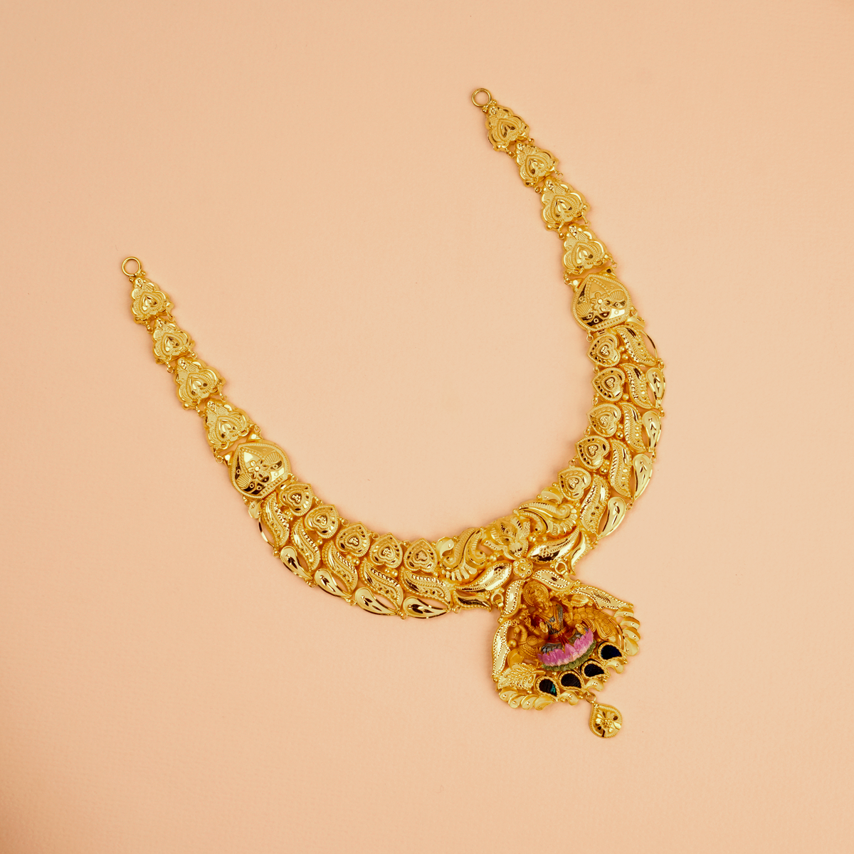 Divine Lakshmi Nagas Peacock Gold Necklace