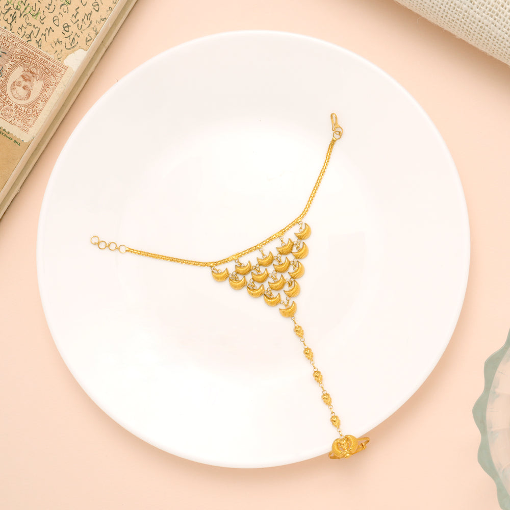 Authentic Crescent Link Hath Phool Gold Bracelet