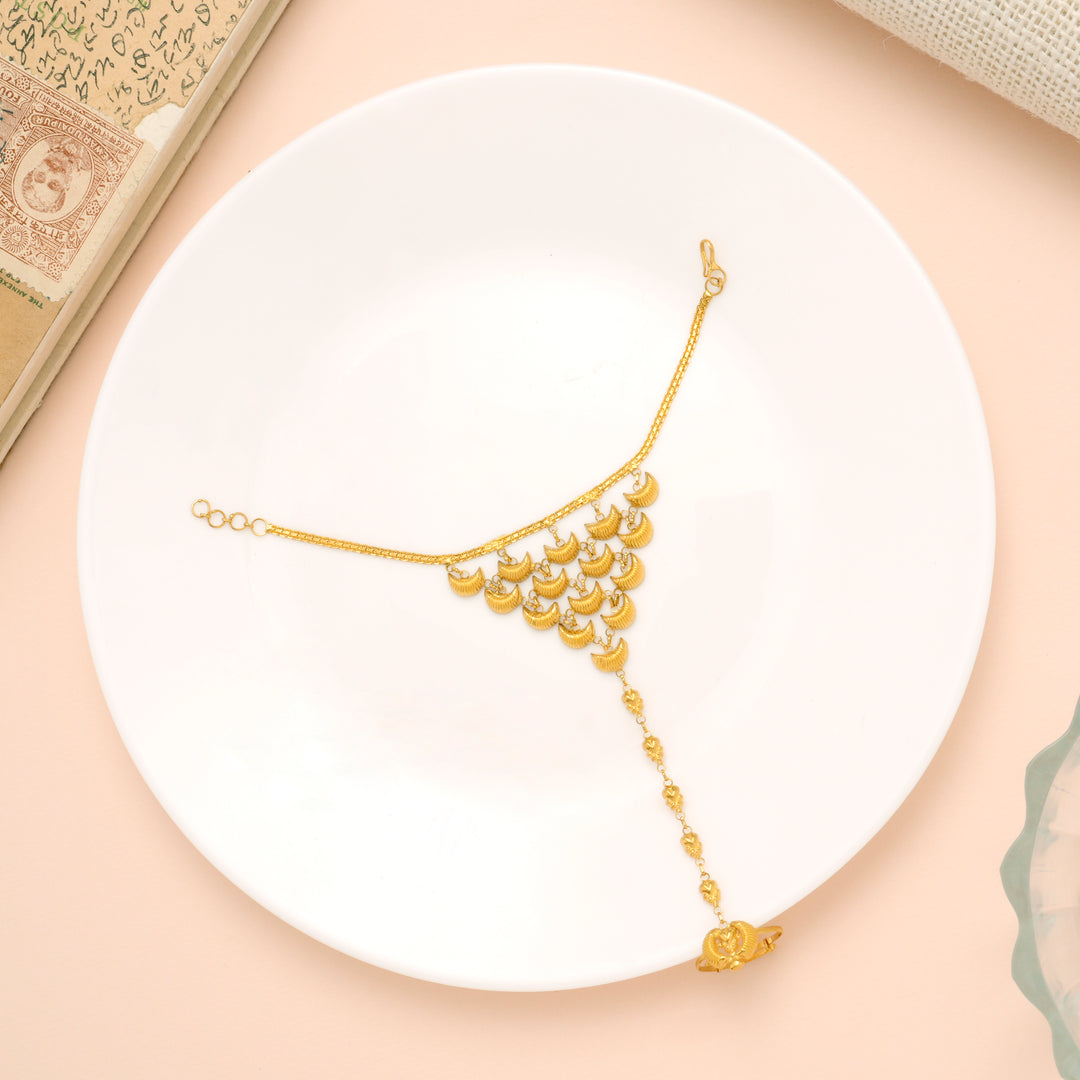 Authentic Crescent Link Hath Phool Gold Bracelet