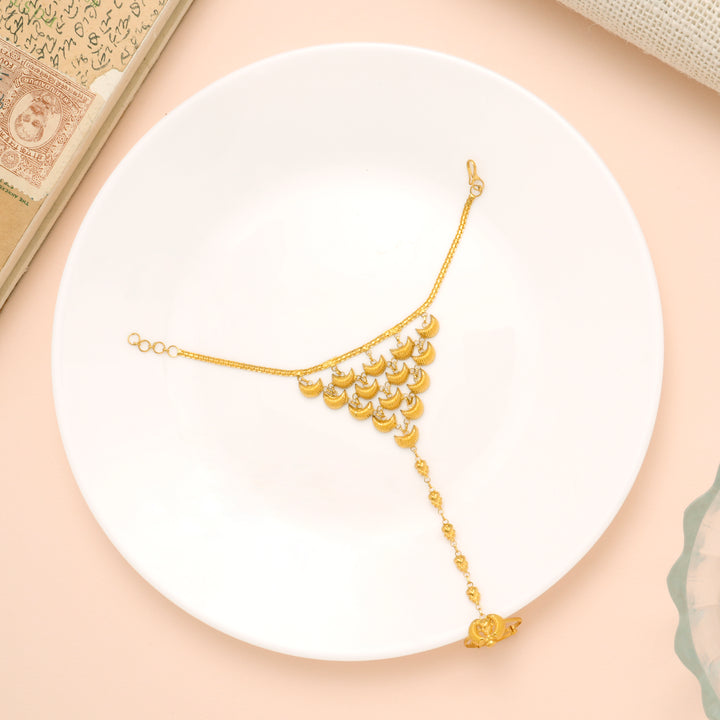 Authentic Crescent Link Hath Phool Gold Bracelet