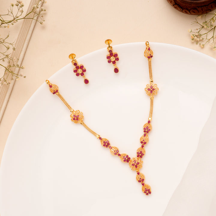 Ruby Floral Drop Bridal Necklace Set