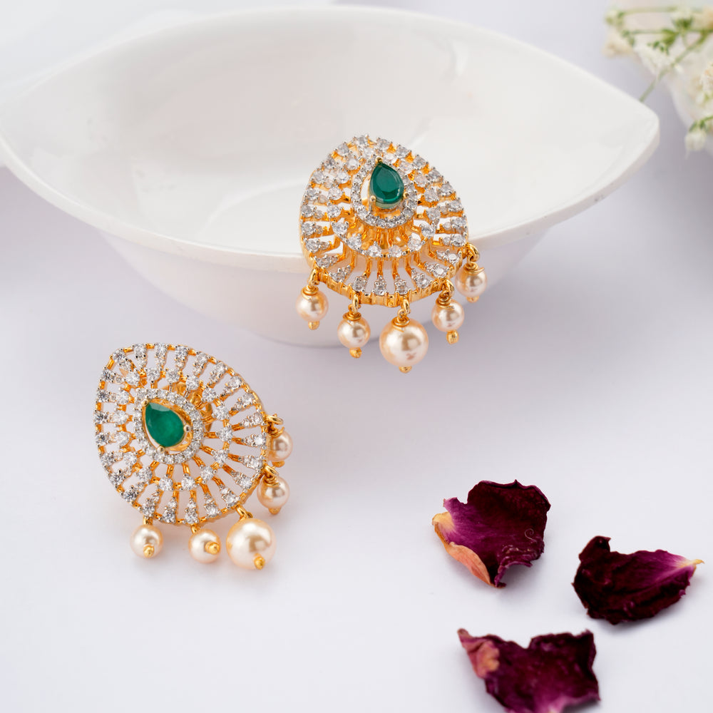 Sparkling Leaf Emerald Swarovski Earring