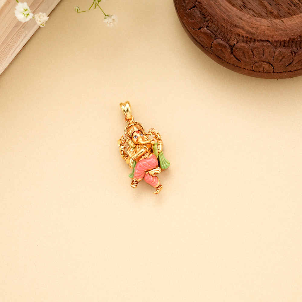 Lord Dancing Ganesha Golden Pendant