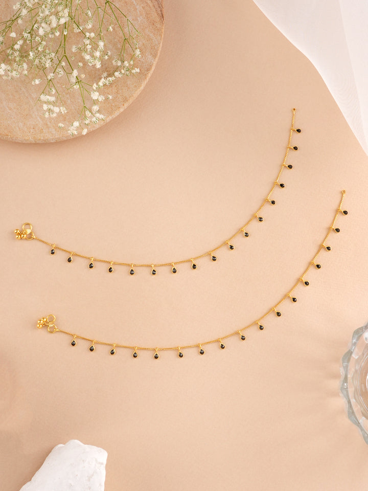 Black Tear Drop Gold Anklet