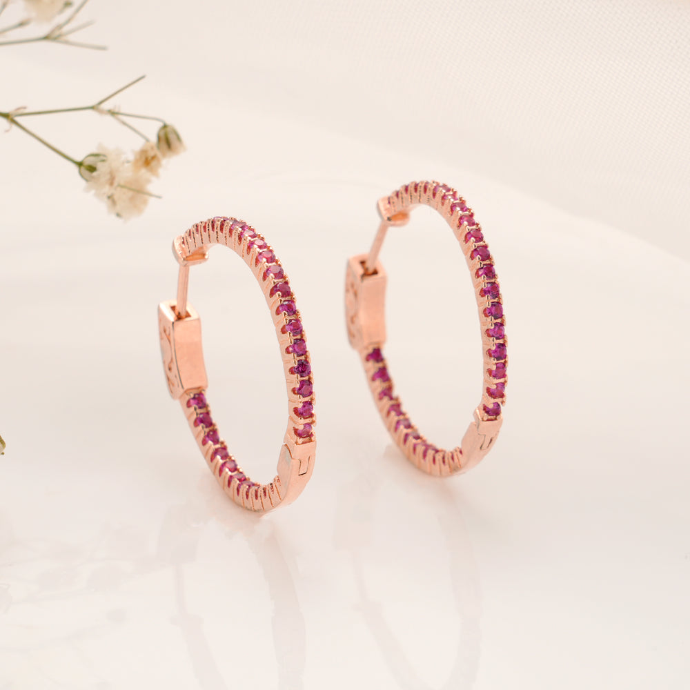 Pink Stone Hoop Design Earrings