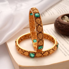 Divine Leaf Lakshmi with Green Stone Golden Bangles