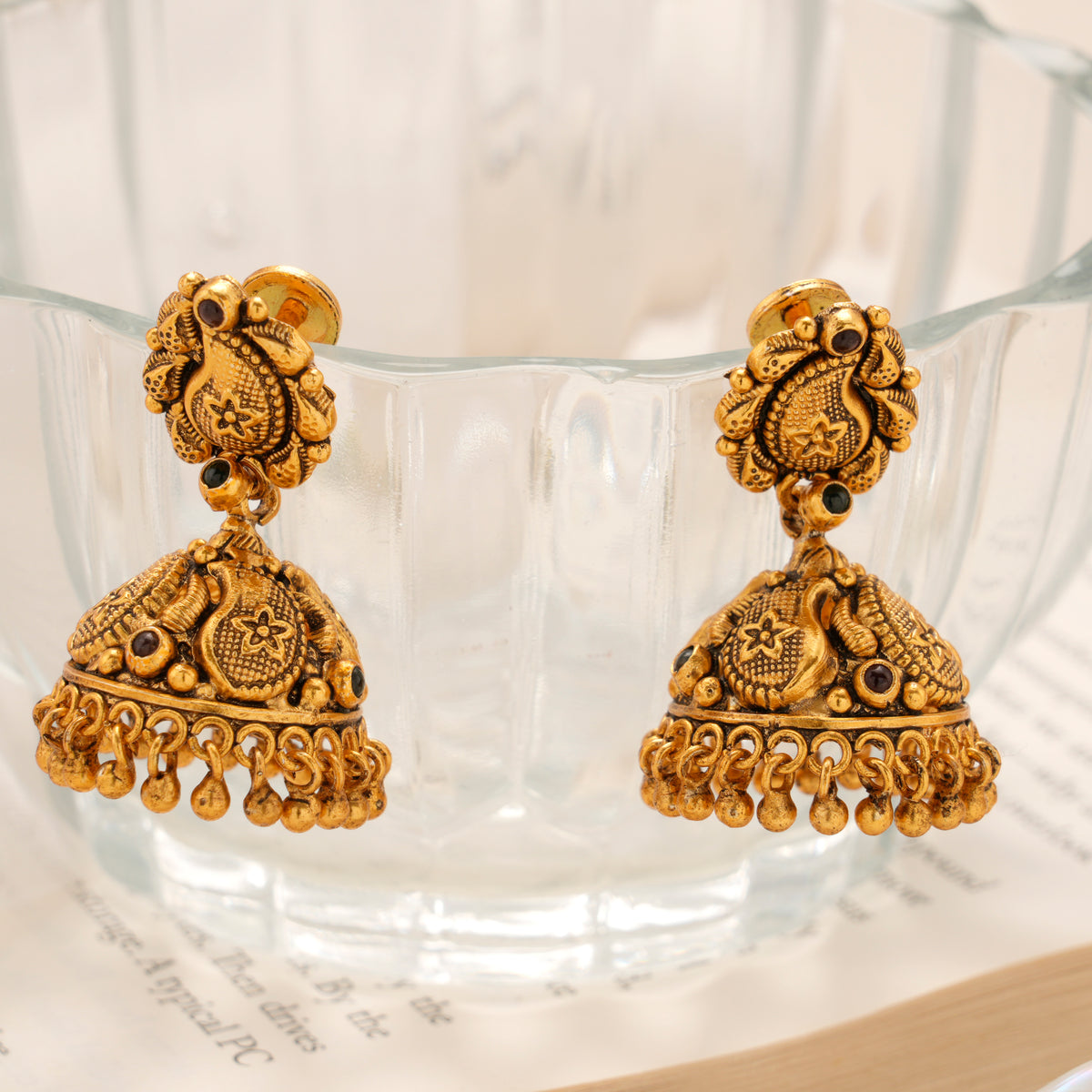 Lakshmi Paisley Temple Gold Plated Jhumka