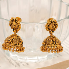 Lakshmi Paisley Temple Gold Plated Jhumka