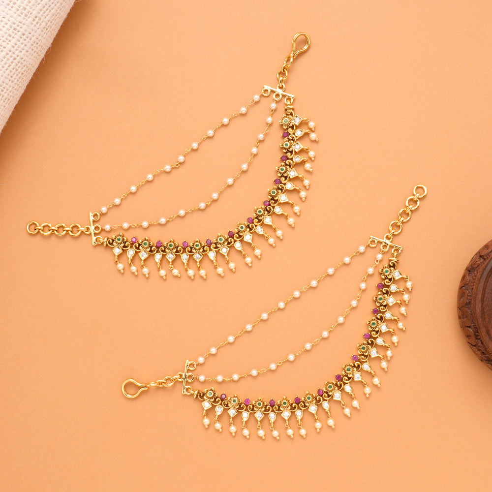 Antique Pearl Layer Floral Golden Mattal