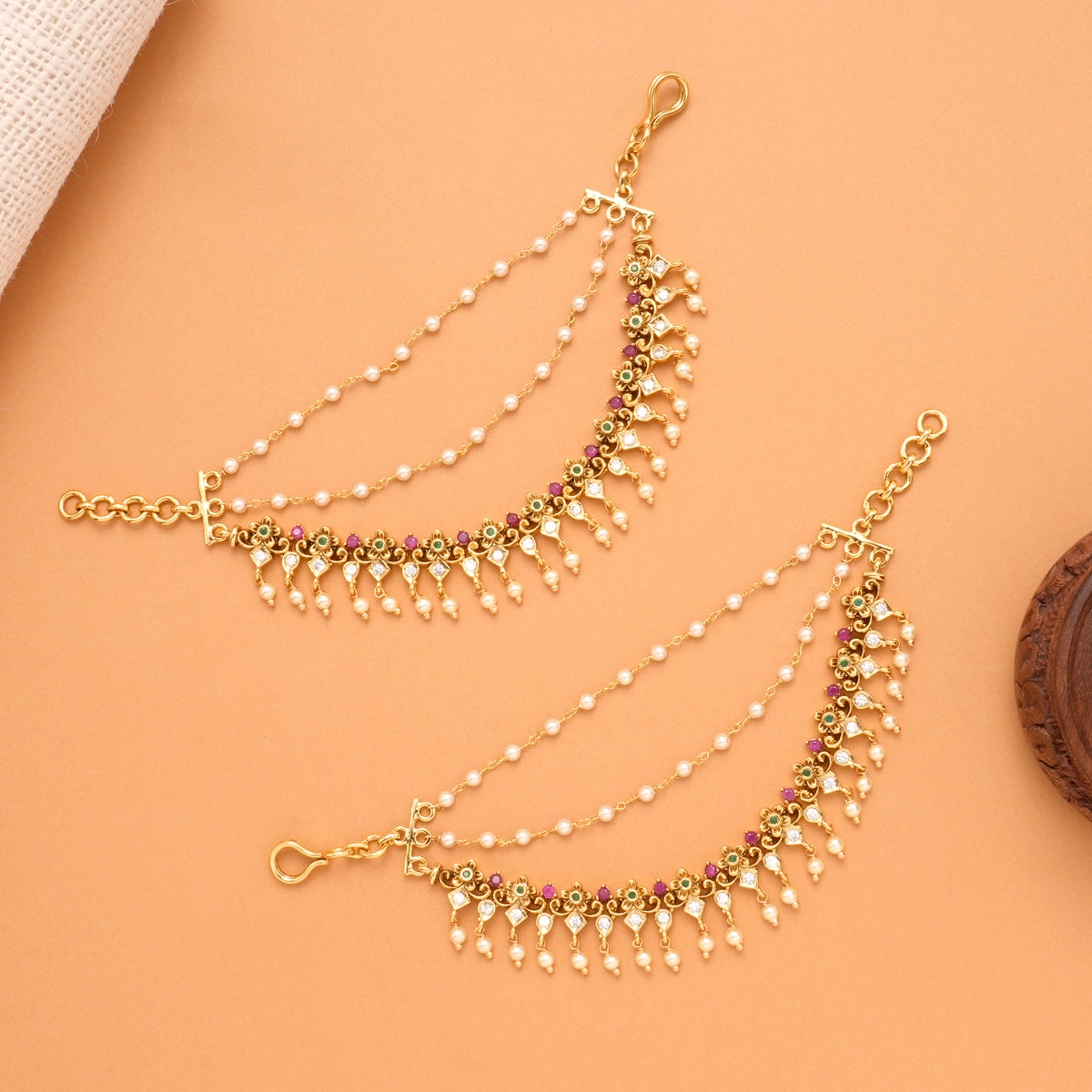 Antique Pearl Layer Floral Golden Mattal
