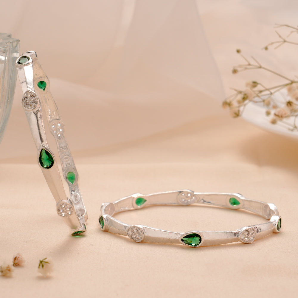 Green Leaf Shape Silver Bangle