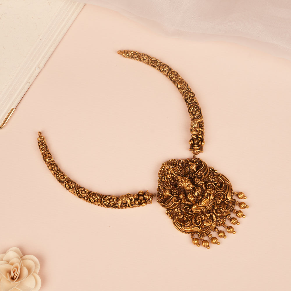 Antique Lakshmi Temple Design Gold Necklace