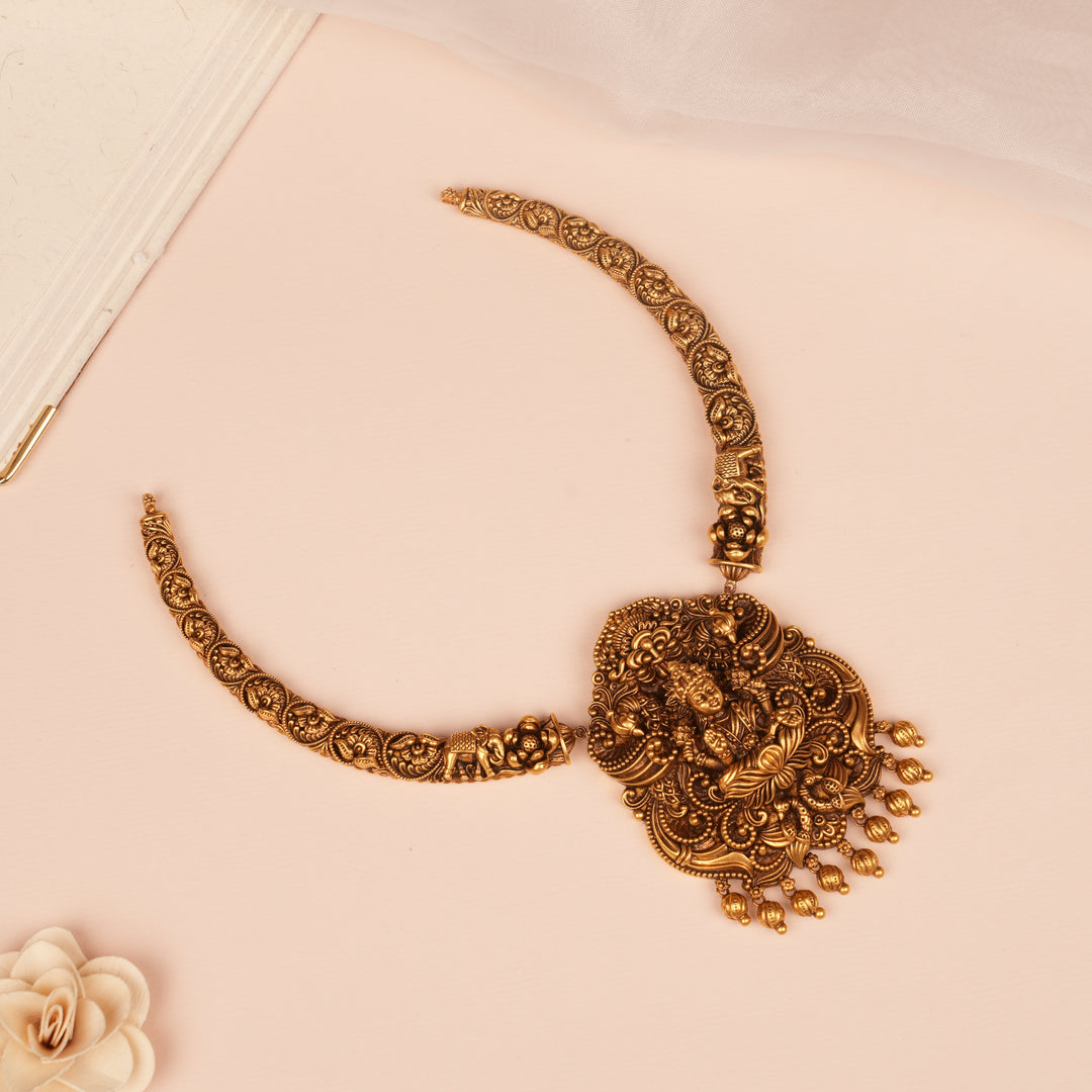 Antique Lakshmi Temple Design Gold Necklace
