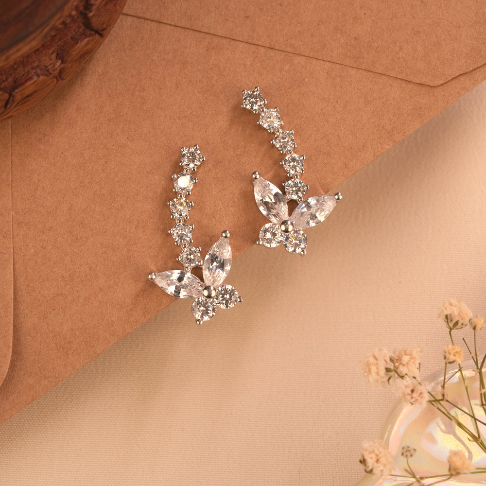 Crystal Butterfly Silver Ear Climber Stud