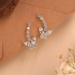 Crystal Butterfly Silver Ear Climber Stud