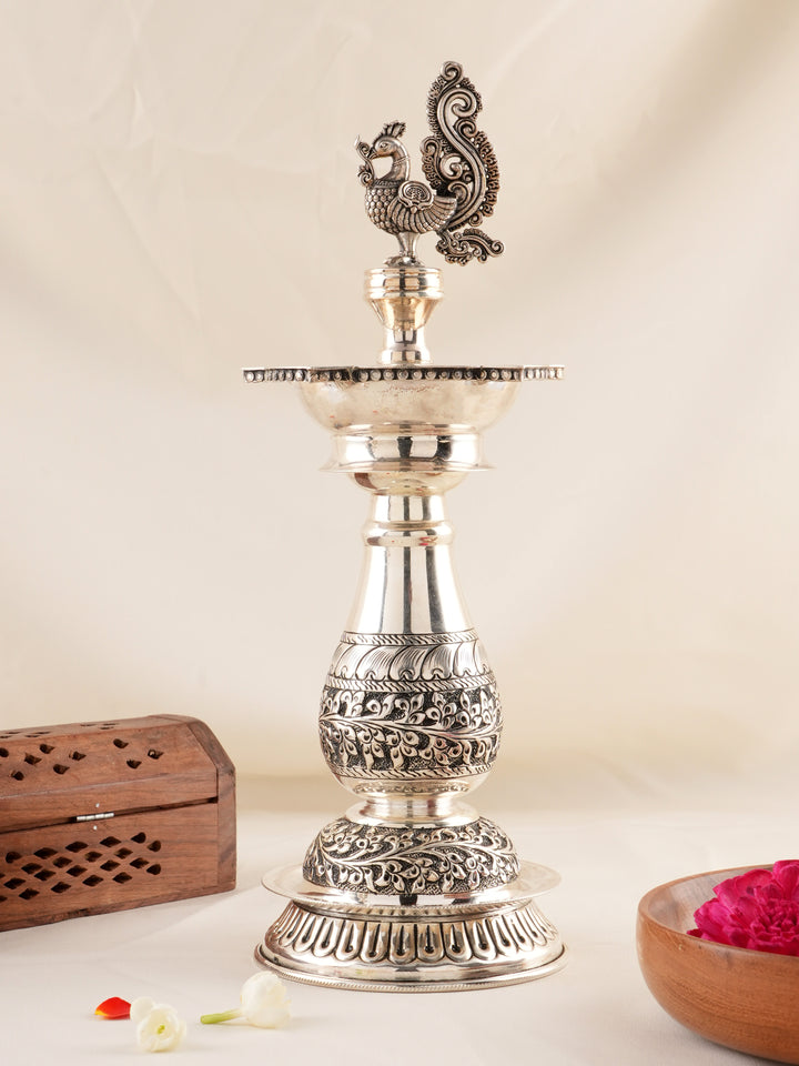 Peacock Grace Silver Kuthu Vilakku