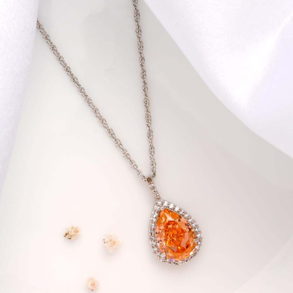 Pear Shape Birth Stone Silver Chain