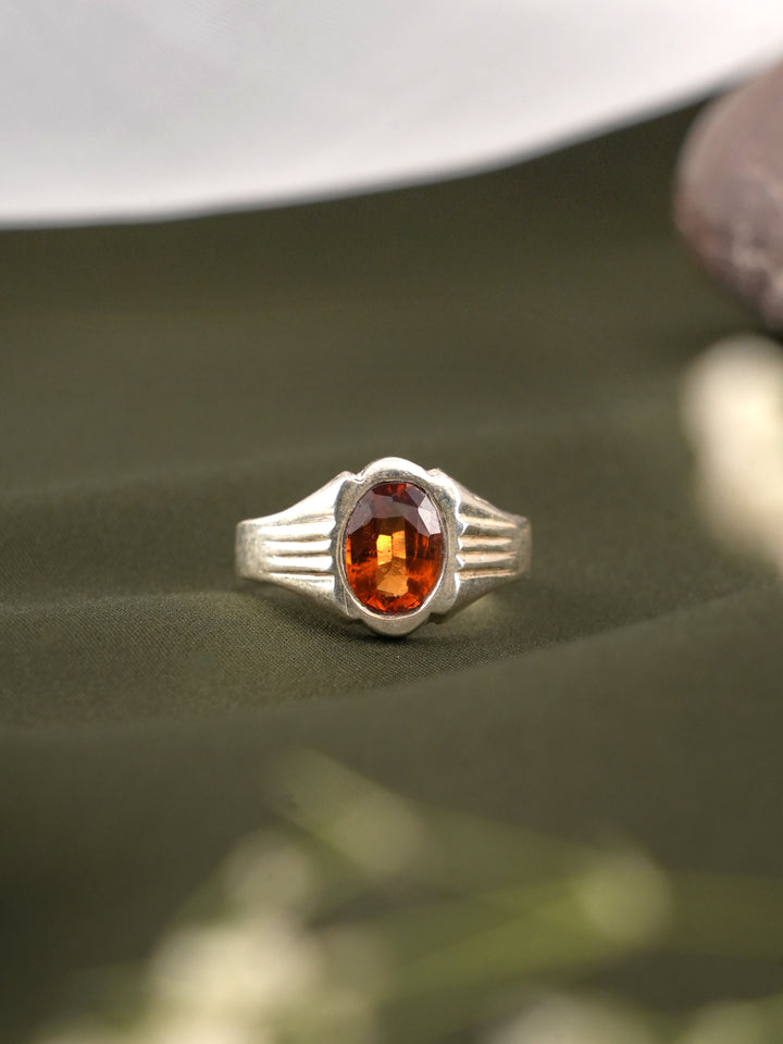 Gemstone  Hessonite Silver Ring