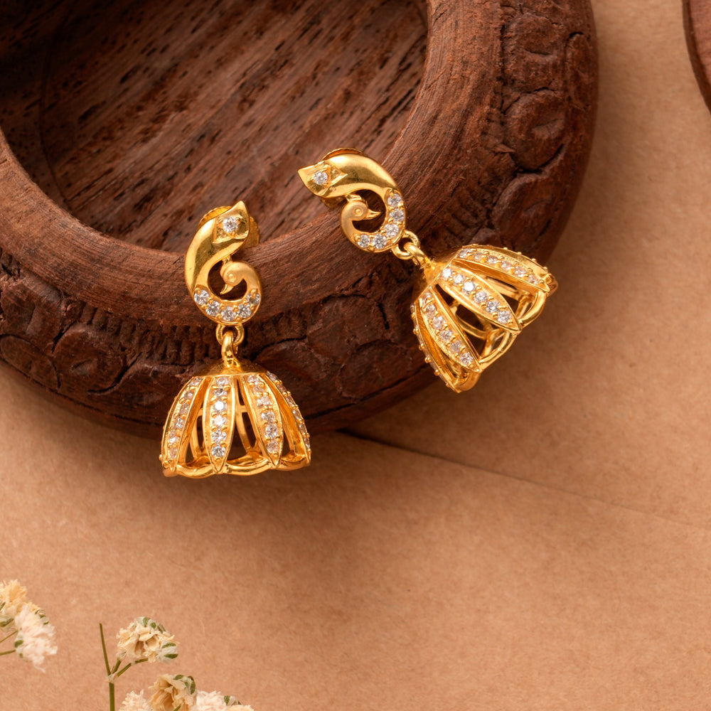 Peacock Pattern Golden Casting Jhumkas