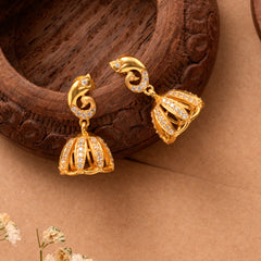 Peacock Pattern Golden Casting Jhumkas