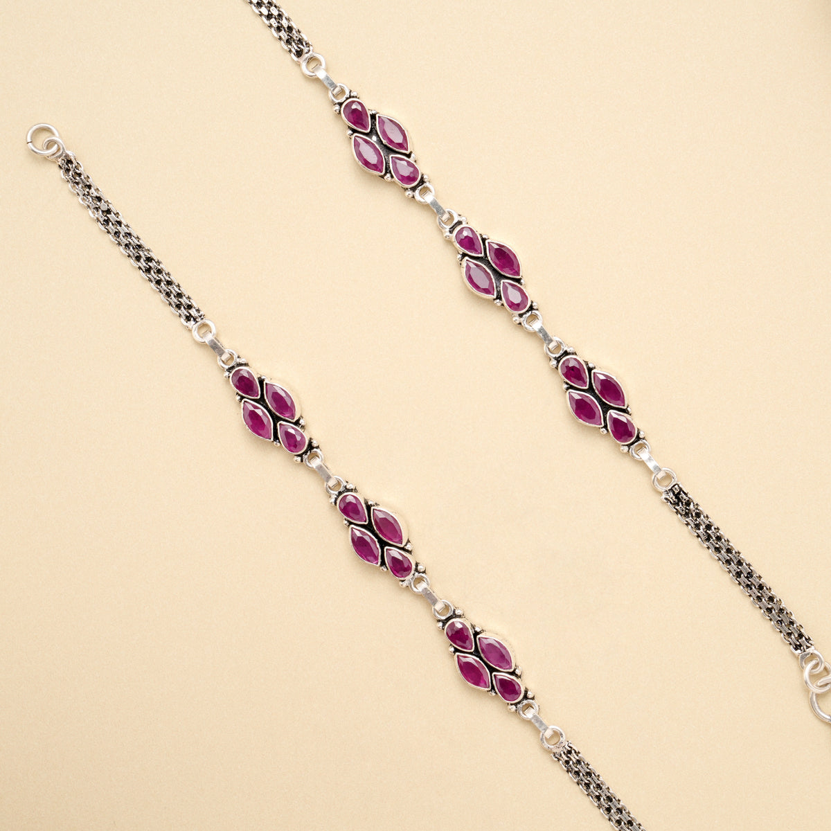 Ruby Vine Grace Silver Antique Anklet