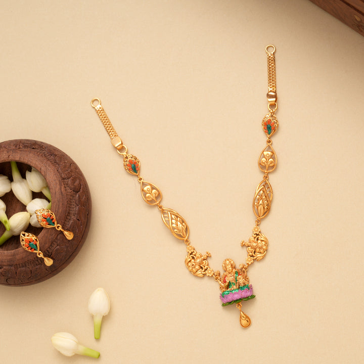 Divine Lotus Lakshmi Golden Necklace Set