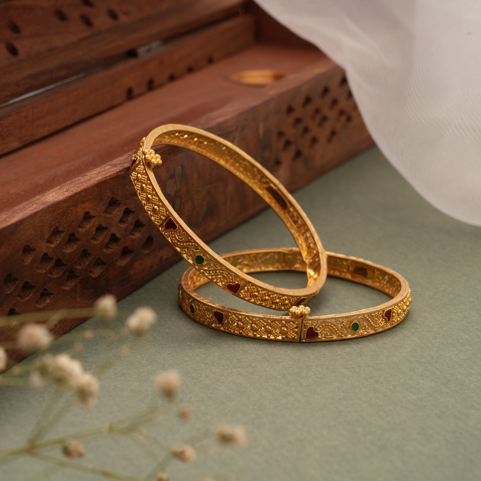 Floral Design with Multi Stone Kada Bangle