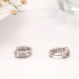 Rectangular Shape Link Stone Silver Hoop Earring