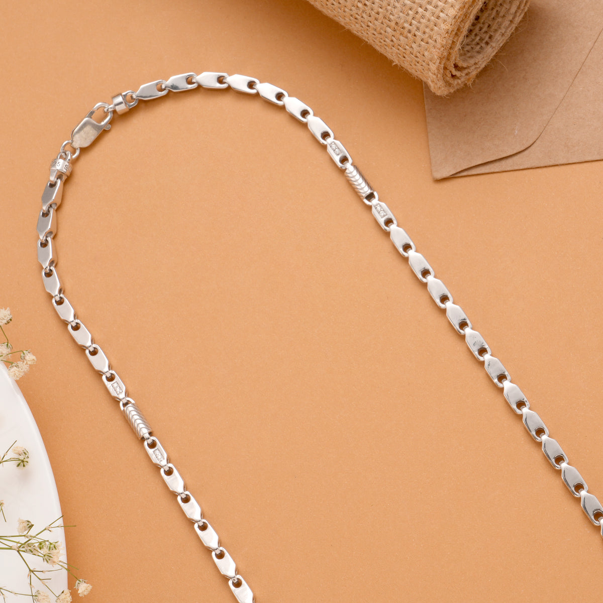 Bold Wheat Pattern Silver Men's Chain
