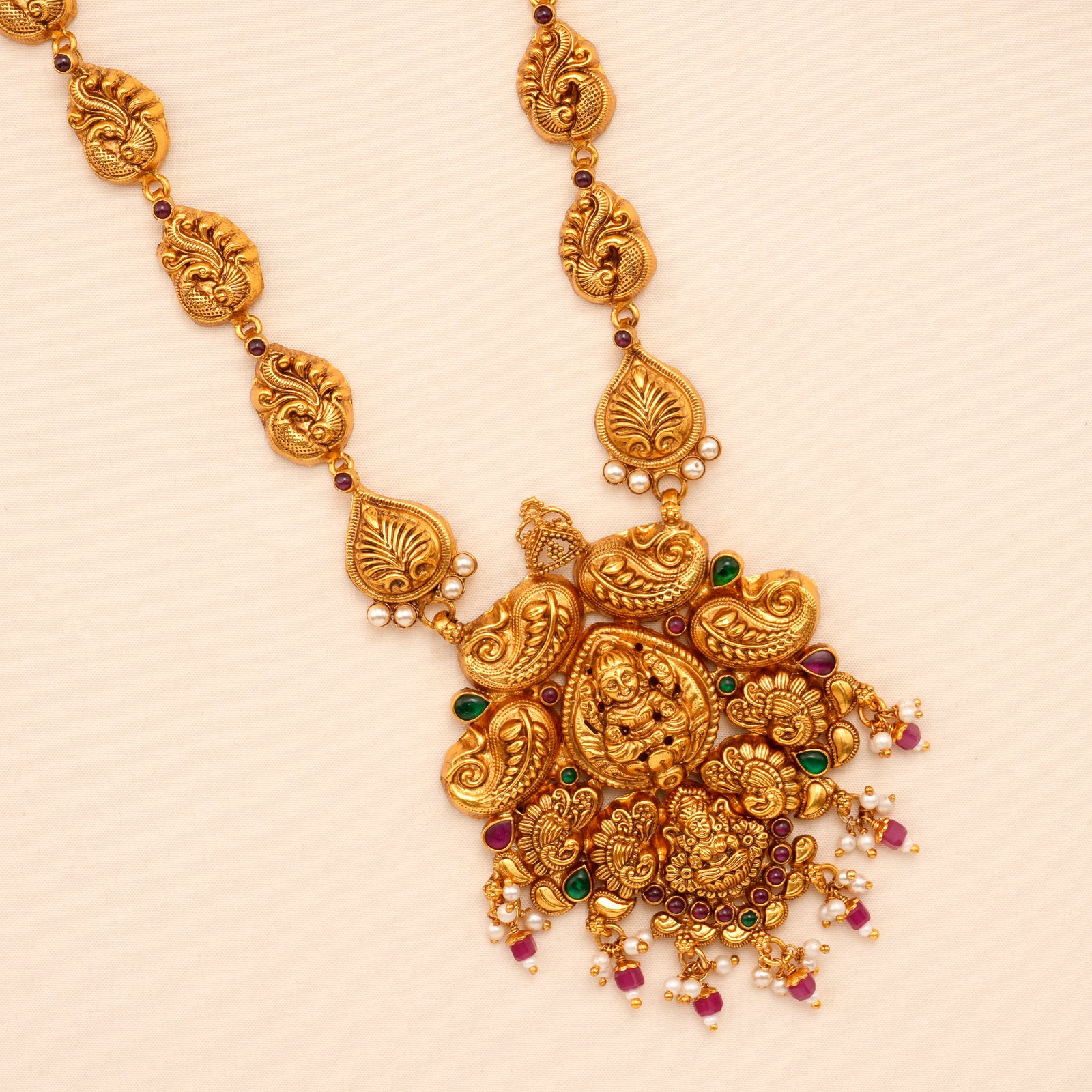 Temple Lakshmi with Peacock Gold Plated Haram