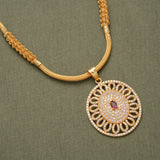 Classic Floral Circular Pendant Golden Necklace