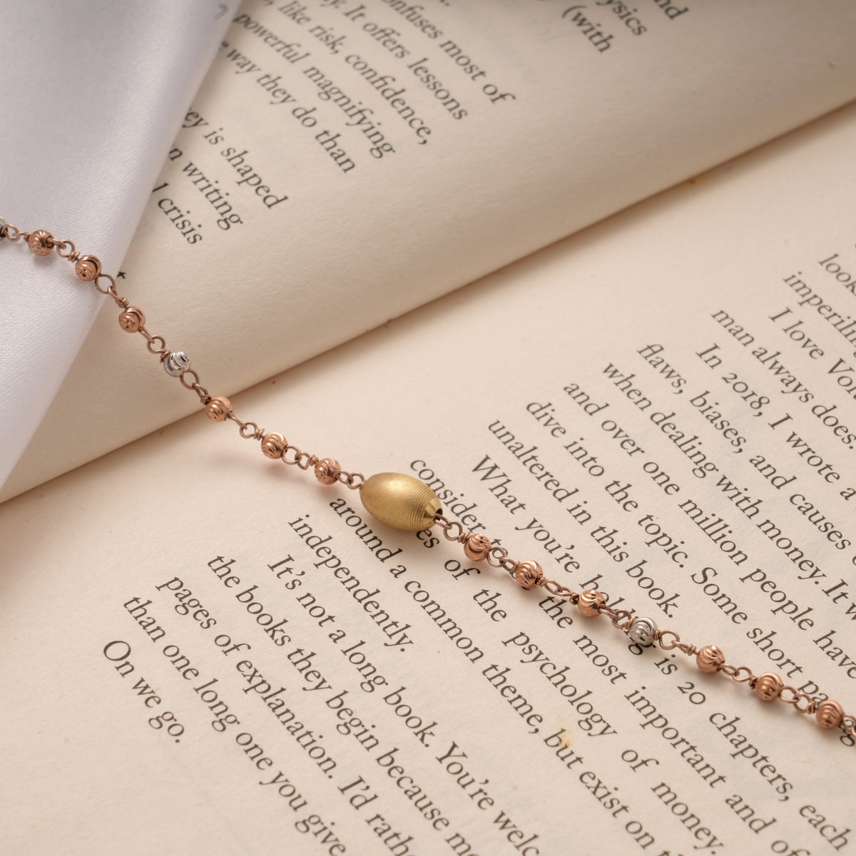 Stylish Rose Gold Beads Silver Bracelet