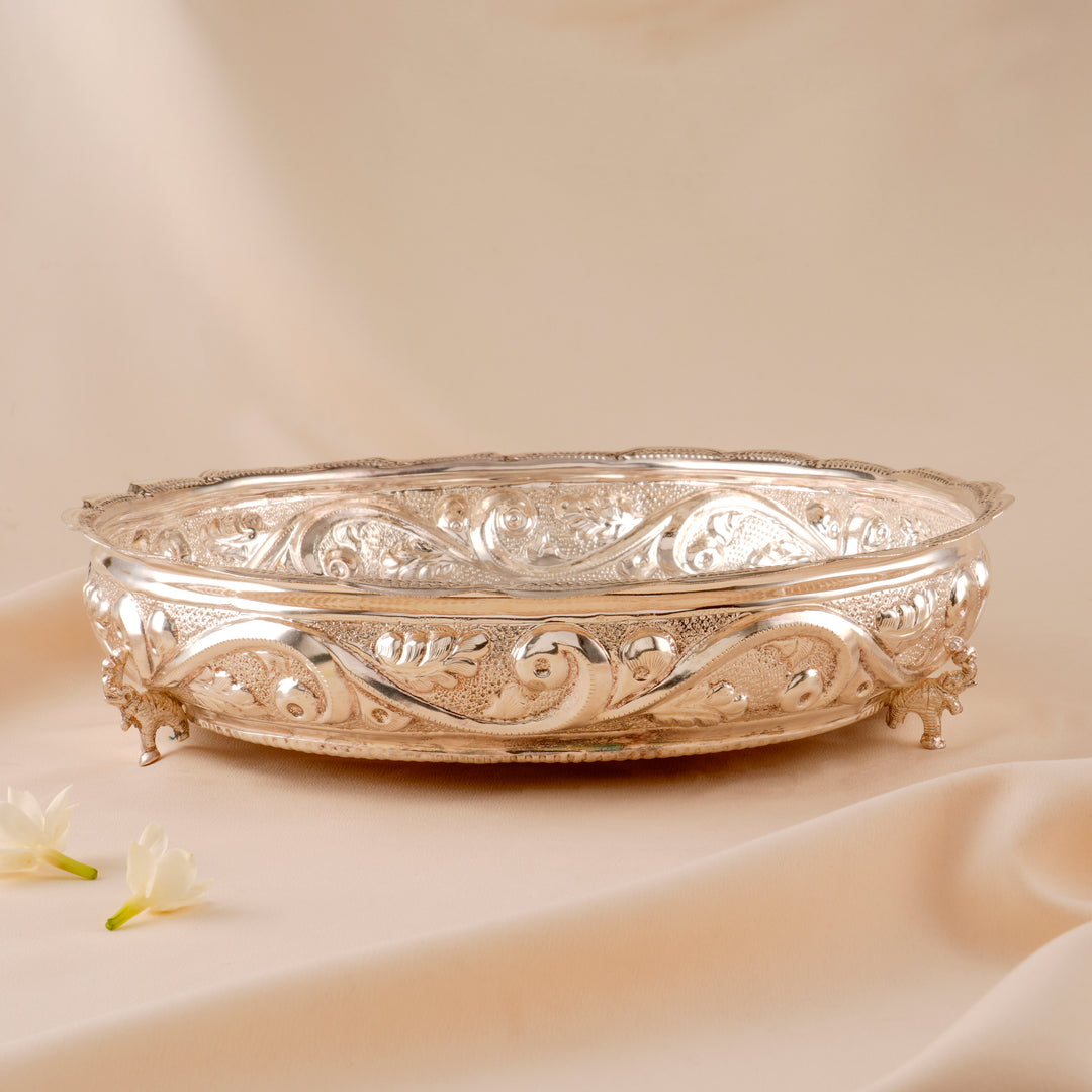 Floral and Leaf Silver Thamboolam Plate
