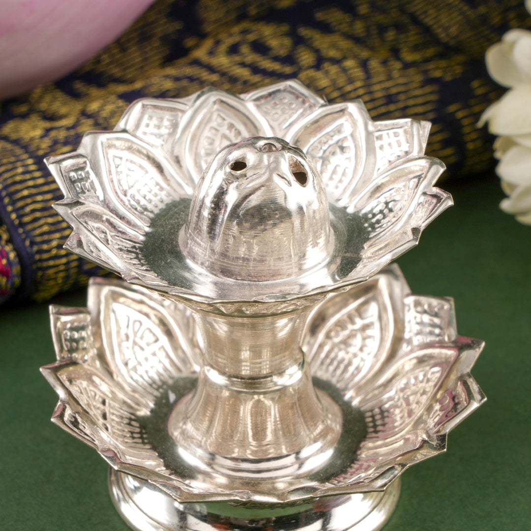Lotus Design Silver Agarbatti Stand