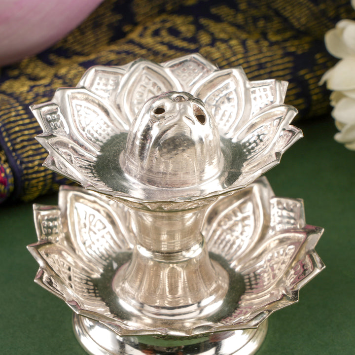 Lotus Design Silver Agarbatti Stand