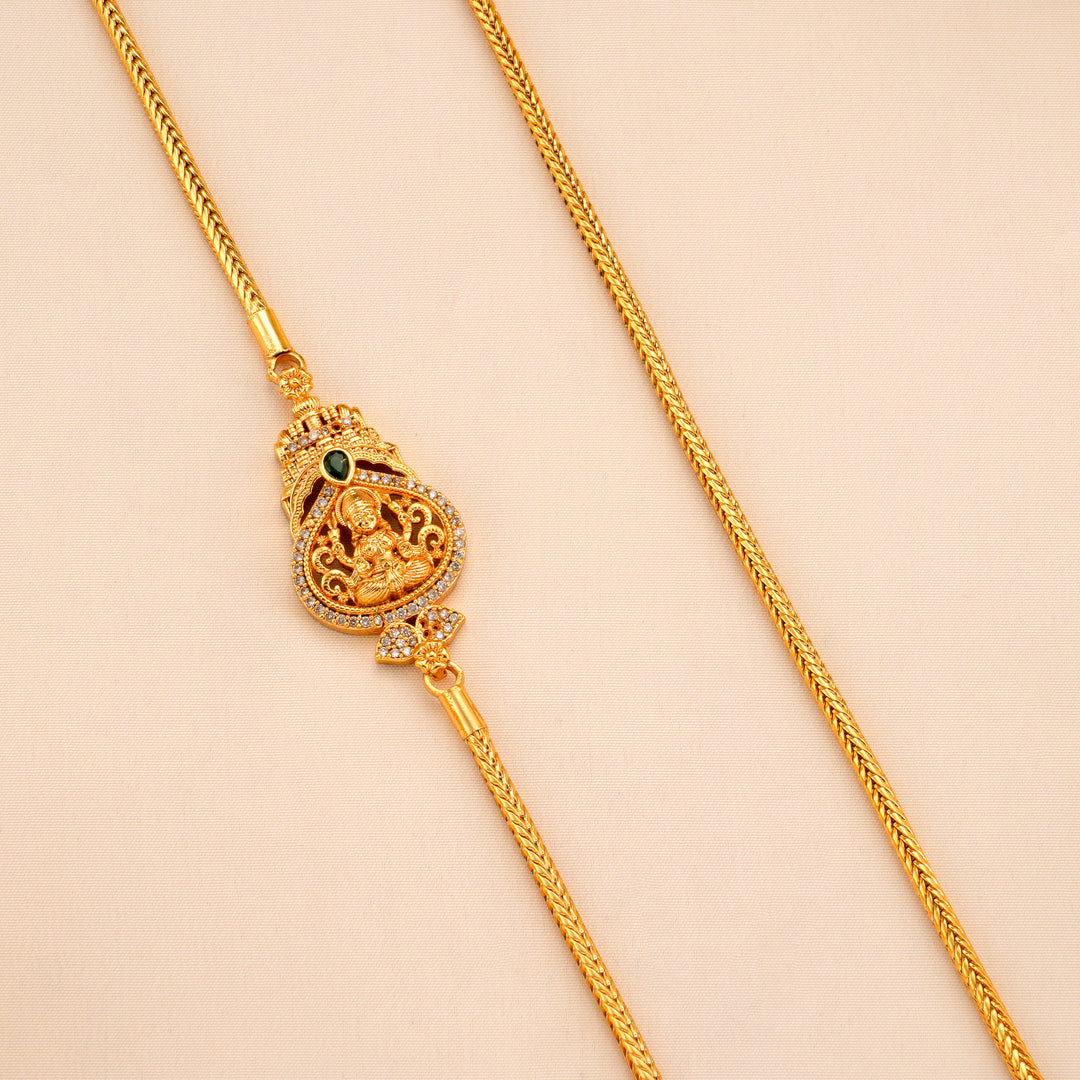 Single Emerald Silver Lakshmi Mugappu Chain