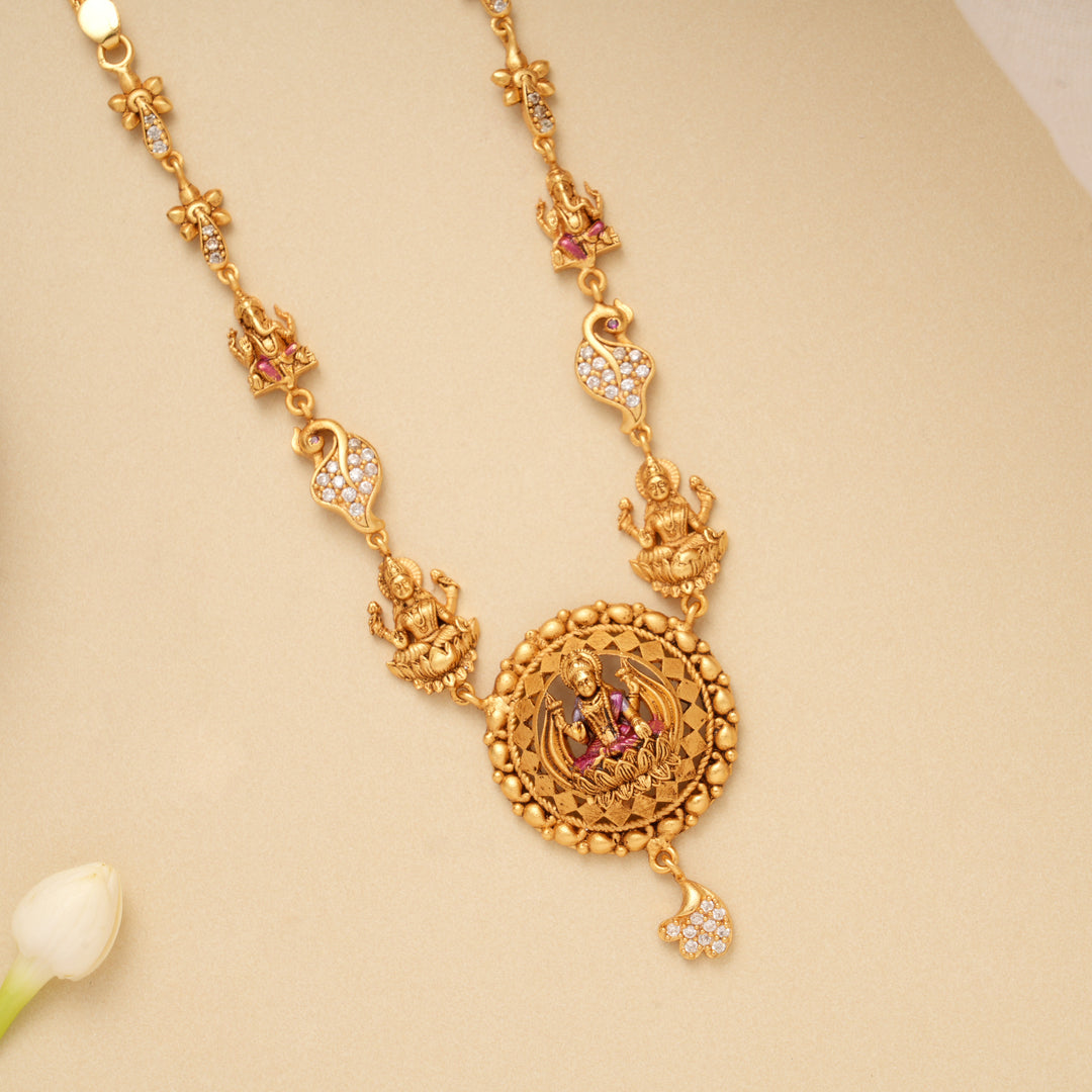 Traditional Circular Floral Lakshmi Golden Necklace