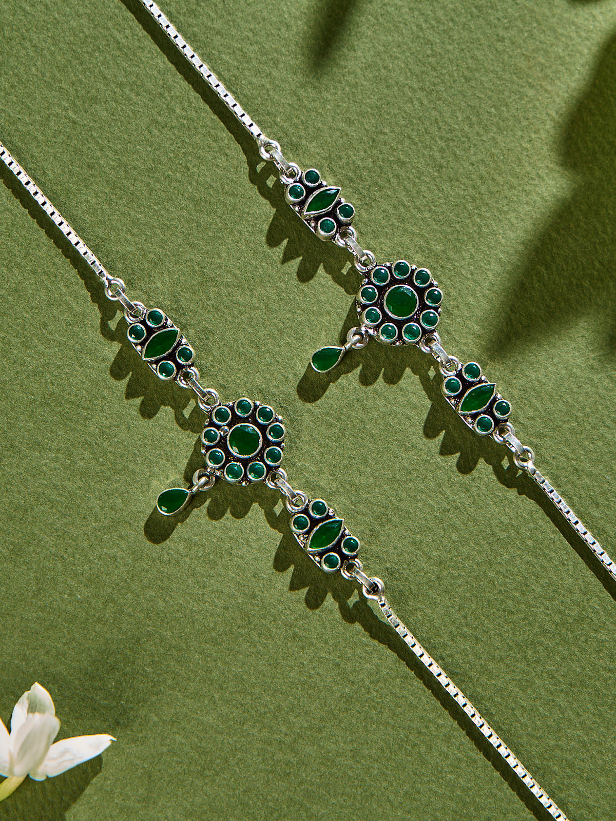 Emerald Glaze Drops Antique Anklet