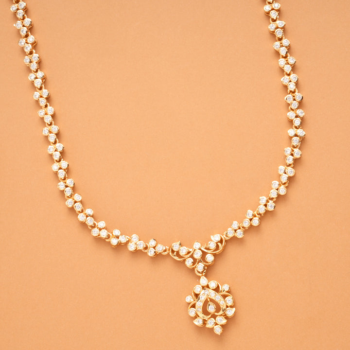 Sparkling White Stone Floral Golden Necklace